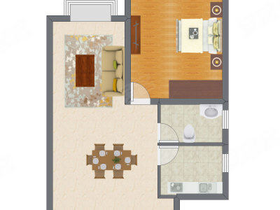 1室2厅 63.30平米户型图