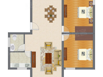 2室2厅 75.75平米户型图