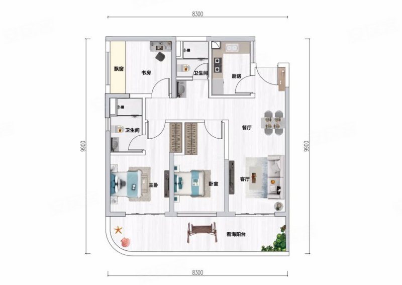 龍胤银滩天际(新房)3室2厅2卫88.22㎡南50万