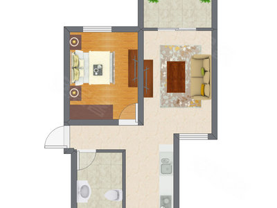 1室1厅 60.00平米户型图