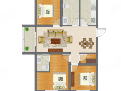 3室2厅 61.17平米