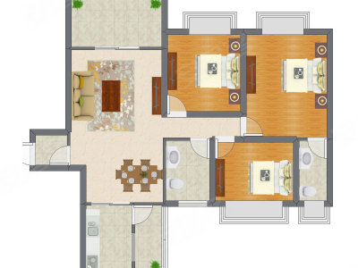 3室2厅 104.99平米户型图