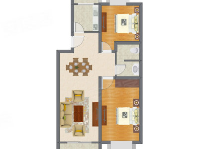 2室1厅 65.54平米户型图