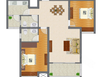 2室2厅 81.55平米户型图