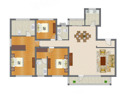 3室2厅 121.87平米户型图