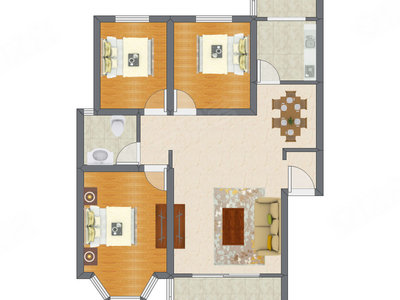 3室2厅 90.06平米户型图