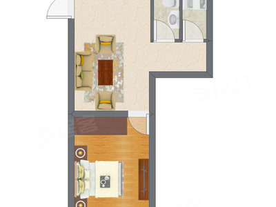 1室1厅 29.07平米户型图