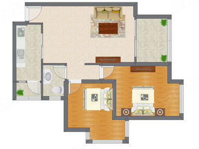 2室1厅 89.61平米户型图