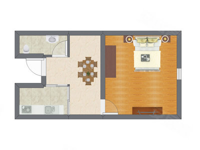 1室1厅 30.29平米户型图