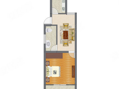1室1厅 39.27平米户型图