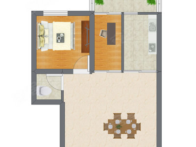 2室1厅 54.54平米户型图