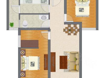 2室2厅 68.76平米户型图