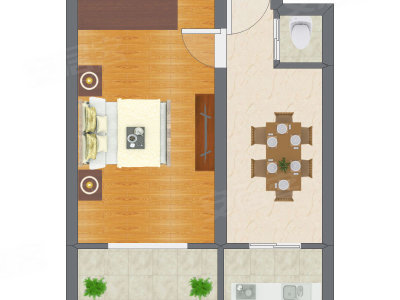 1室1厅 39.77平米户型图