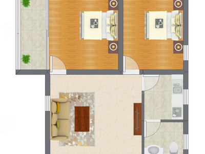 2室1厅 73.36平米户型图