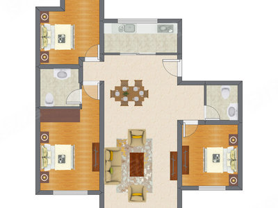 3室1厅 90.80平米