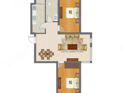 2室1厅 90.92平米