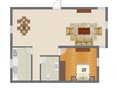 1室1厅 74.67平米户型图