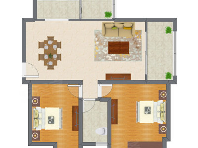 2室2厅 87.71平米户型图