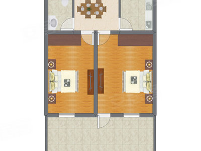 2室1厅 72.11平米户型图