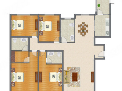 4室2厅 206.00平米户型图