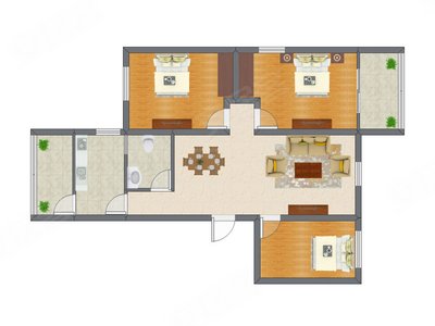 3室2厅 90.50平米