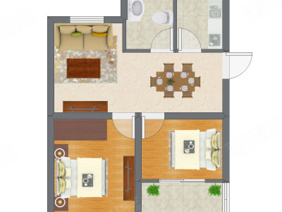 2室1厅 40.88平米户型图