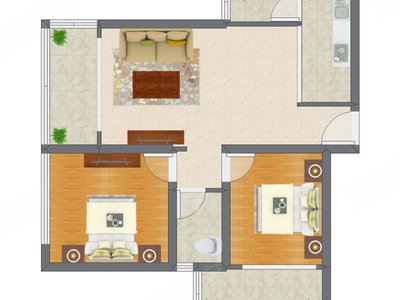 2室1厅 85.41平米户型图