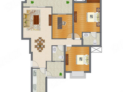 3室2厅 123.44平米户型图