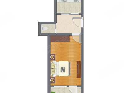 1室1厅 24.39平米户型图