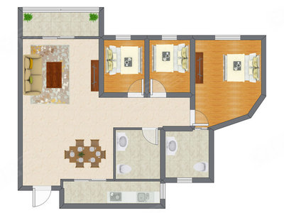 3室2厅 96.70平米