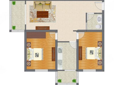 2室1厅 103.63平米