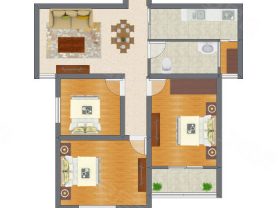 2室1厅 68.58平米户型图