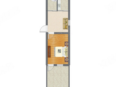 1室1厅 34.48平米户型图