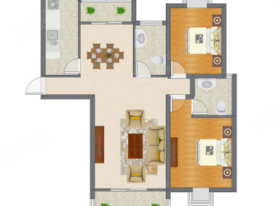 2室2厅 121.96平米户型图