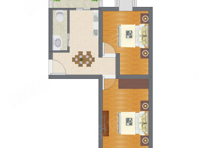 2室1厅 57.69平米户型图