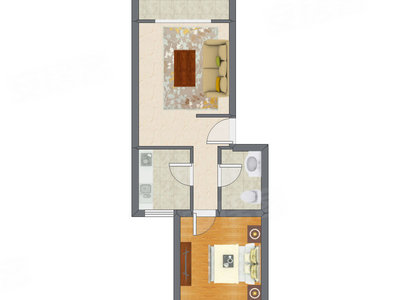 1室1厅 49.77平米户型图