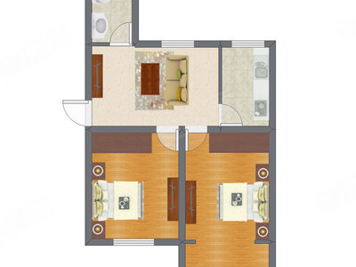 2室1厅 49.34平米户型图