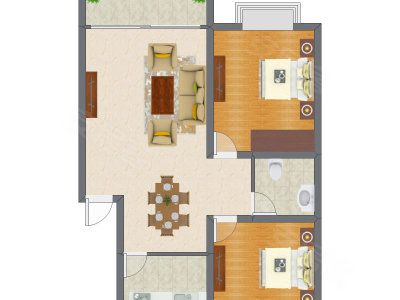 2室1厅 76.50平米户型图