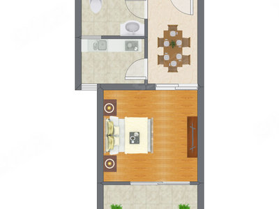 1室1厅 39.99平米户型图