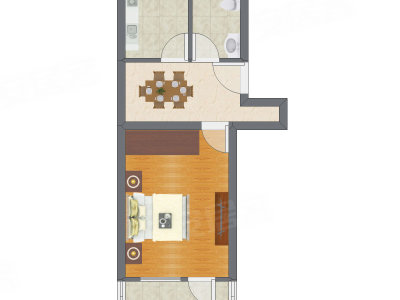 1室1厅 46.86平米户型图