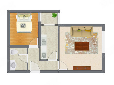 1室1厅 60.54平米户型图