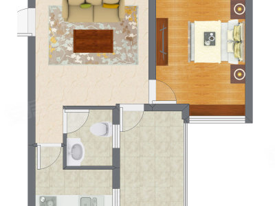 1室2厅 51.71平米户型图