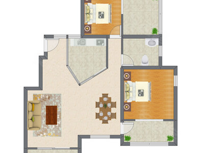 2室2厅 96.84平米户型图