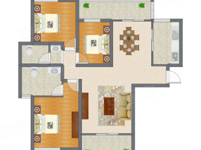 3室2厅 90.88平米