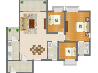 3室2厅 91.00平米