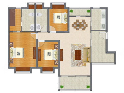 3室2厅 117.49平米户型图
