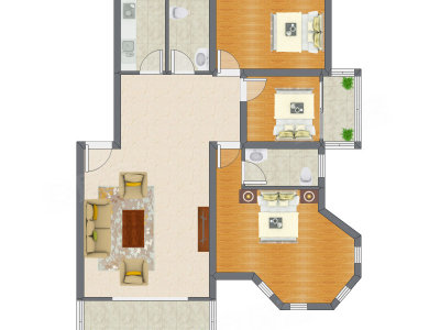 3室1厅 128.31平米户型图
