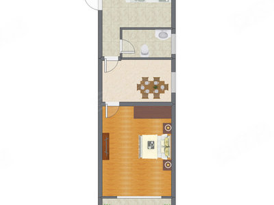 1室1厅 51.25平米户型图