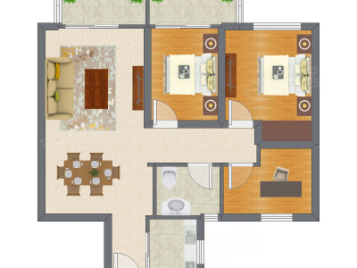 2室2厅 95.79平米户型图