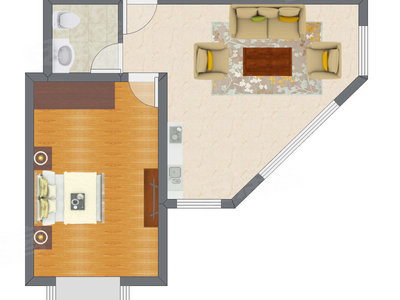 1室1厅 71.80平米户型图